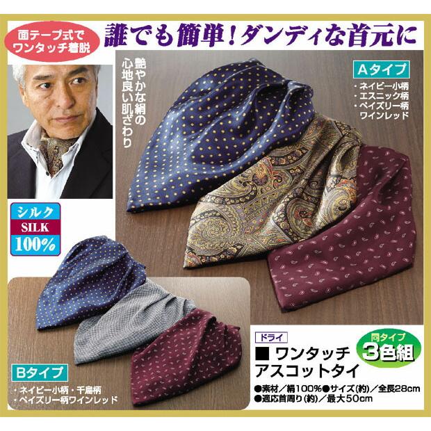 シルク100 ネクタイ アスコットタイ メンズ 男性 紳士 お洒落 silk