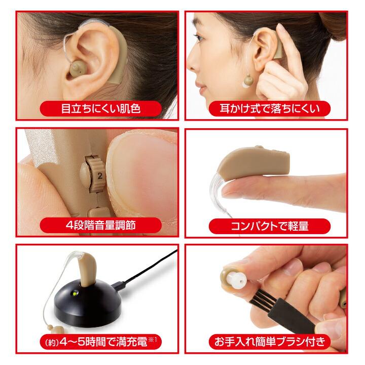 シニア 補聴器 集音器 クリアな音 充電式 男女兼用 左右兼用 音量調節