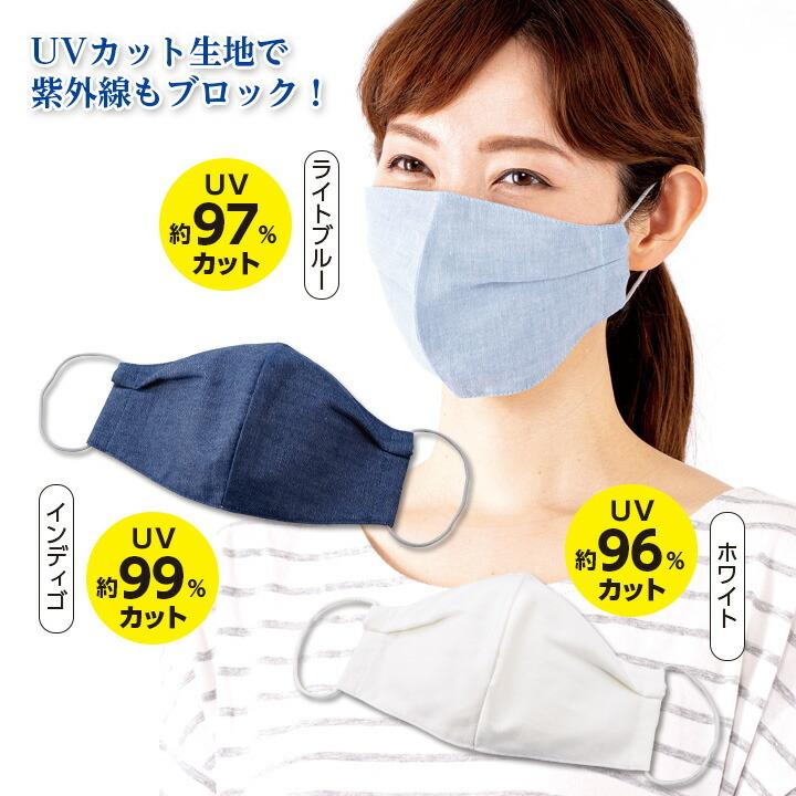 国産岡山デニムの小顔マスク2枚入 衛生用品 立体マスク 感染予防 UV
