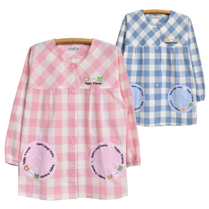 エプロン スモック 割烹着 保育士 看護士 介護士 おしゃれ かわいい キャラクター 格子柄 ボタン おてんばママスモック ハッピーフレンズ メール便可 ジャストパートナー Yahoo 店 通販 Yahoo ショッピング