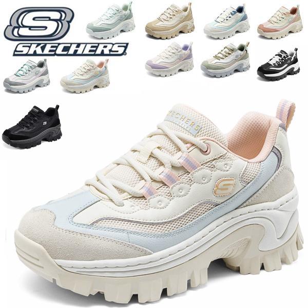 SKECHERS（スケッチャーズ） スニーカー レディース 革靴 本革 黒 白 厚底スニーカー ダッドスニーカー ウォーキングシューズ 50代 ...