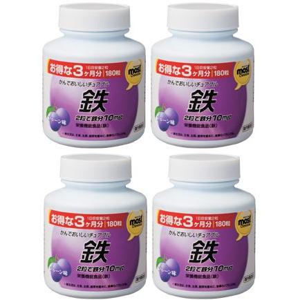 ＭＯＳＴチュアブル　鉄粒｜180粒入×4個セット｜お得な１２ヵ月分｜オリヒロ｜葉酸やビタミンB12、ビタミンB6配合｜juujiya