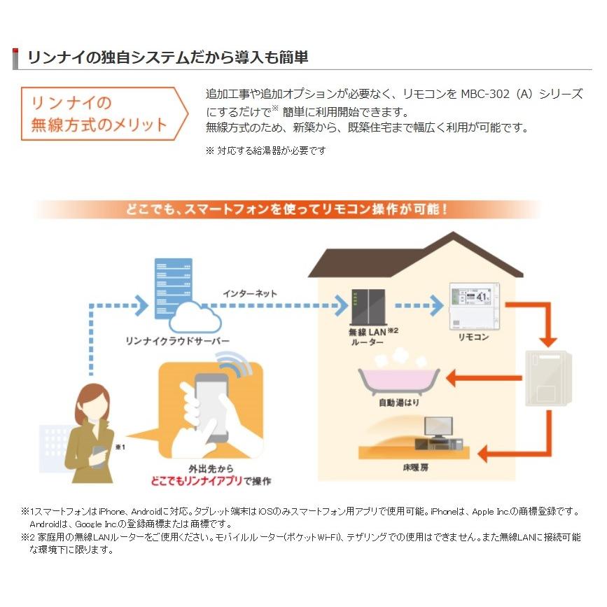 リンナイ給湯器リモコン302(A)シリーズインターホン機能付 床