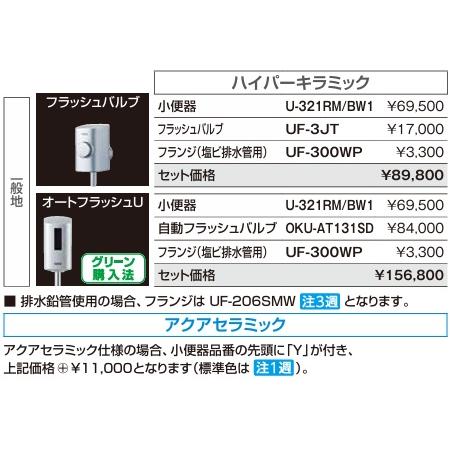 【U-321RM/BW1】LIXIL/INAXトラップ脱着式大形壁掛けストール小便器(床排水)ハイパーキラミックメーカー直送便にてお届けの為代引き不可。の画像