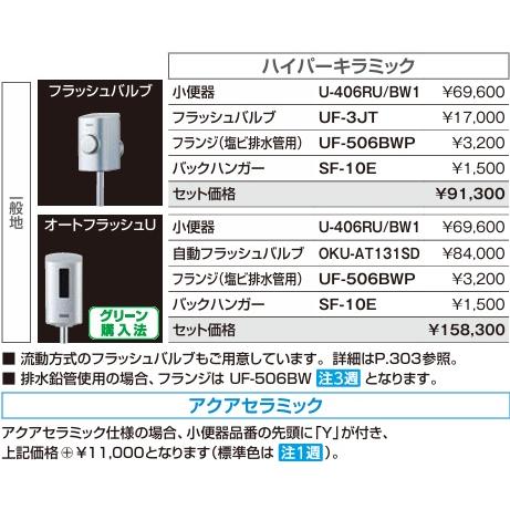 【U-406RU/BW1】LIXIL/INAXトラップ付大形壁掛けストール小便器(壁排水)ハイパーキラミックメ ーカー直送便にてお届けです。の画像