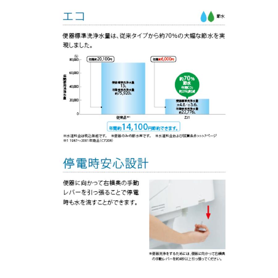 Yahoo！年間ランキング1位受賞　TOTO　ウォシュレット　一体形便器　ZJ1　CES9151 ホワイト　手洗い付き　床排水　排水芯200mm　トイレ　在庫有り｜juusetsu-plus｜09