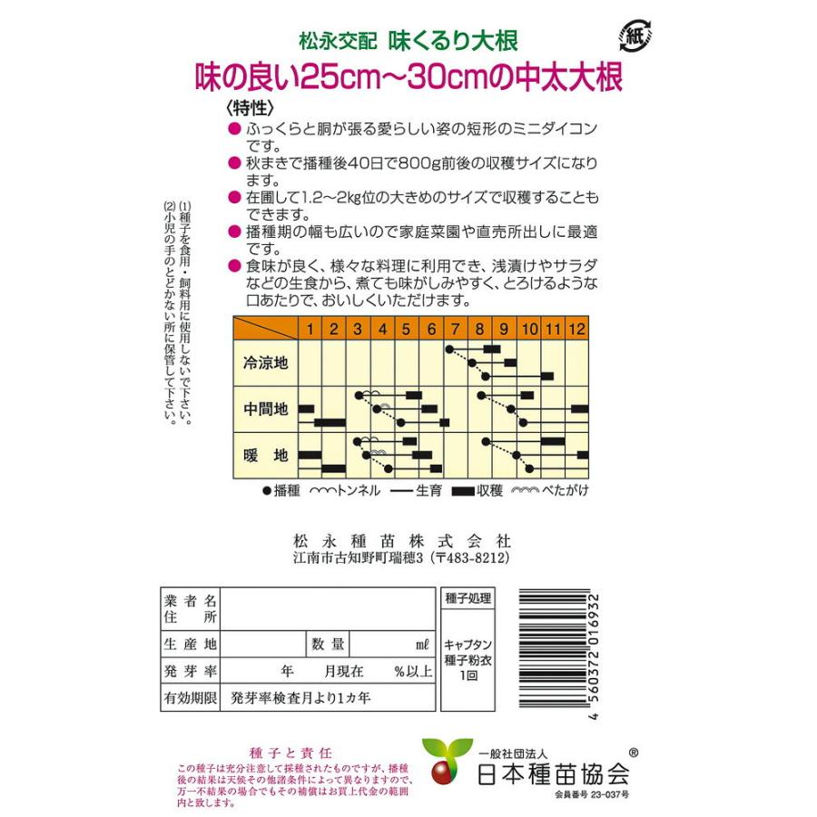 味くるり大根 20ml詰 大根 ダイコン だいこん 松永交配 【松永種苗 種 たね タネ】【通常5倍 5のつく日はポイント10倍】 |  | 01