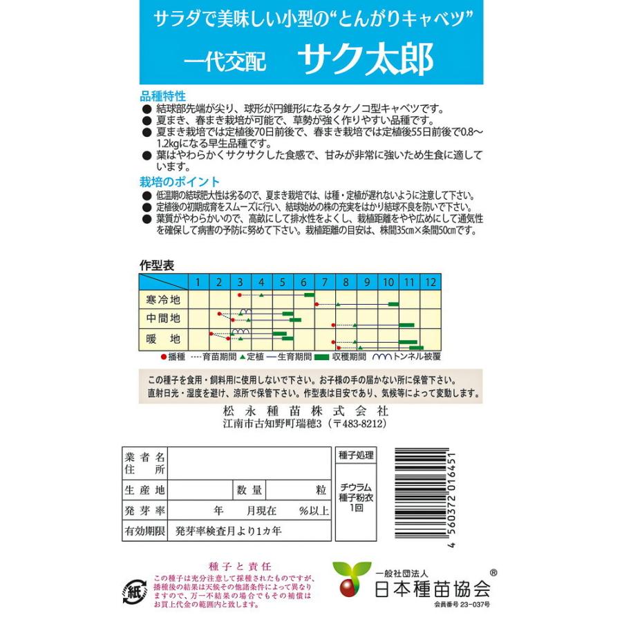 サク太郎 生種2500粒 キャベツ 松永交配 【松永種苗 種 たね タネ】【通常5倍 5のつく日はポイント10倍】 |  | 01