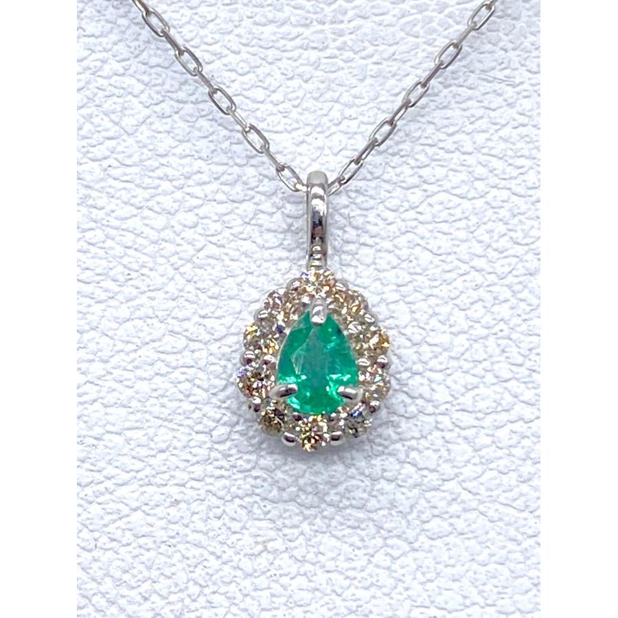 新品】エメラルド 0.16ct / ダイヤモンド0.10ct Pt900/850 ネックレス 