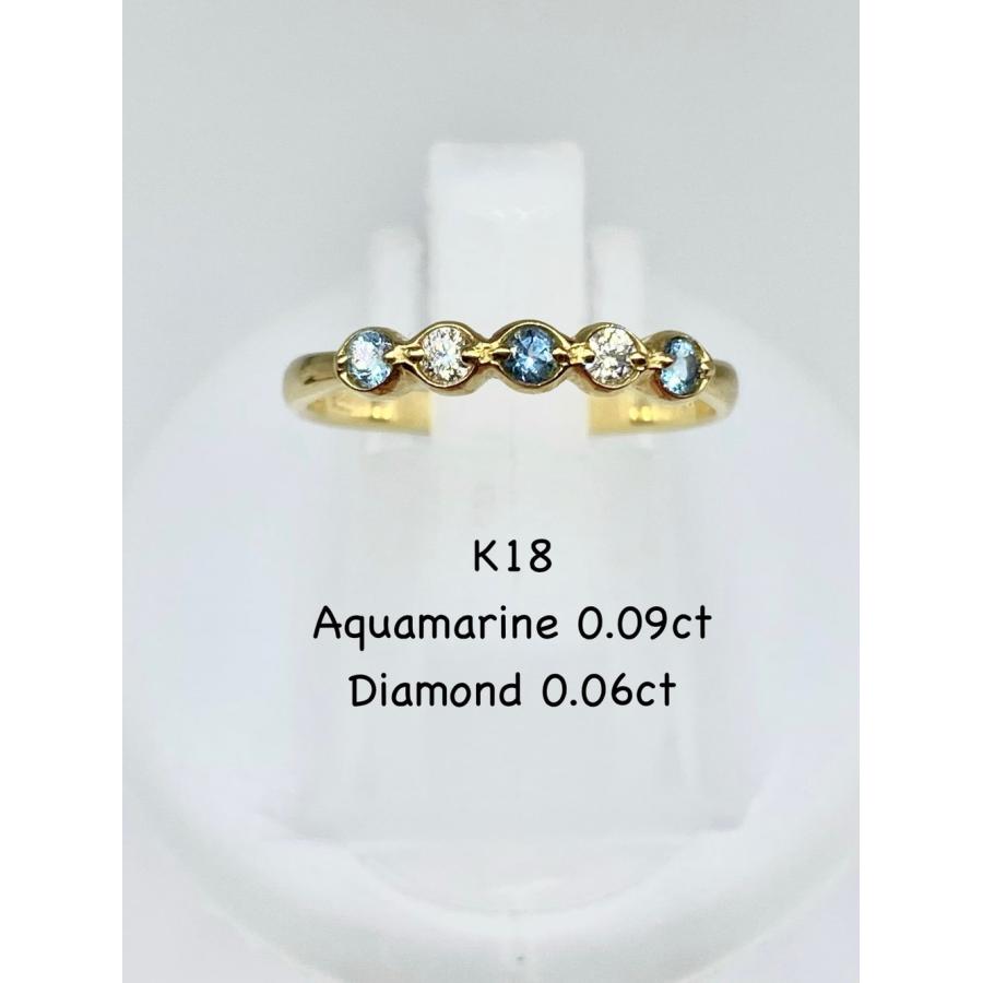 新品】アクアマリン 計0.09ct / ダイヤモンド 計0.06ct K18 リング 