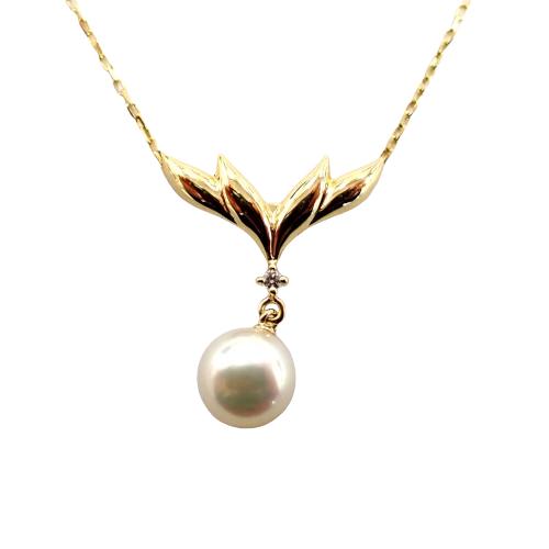 ○ミキモト ネックレスk18 1Pダイヤモンド MIKIMOTO MIKIMOTO ミキモト K18 パール ダイヤ1P ネックレス