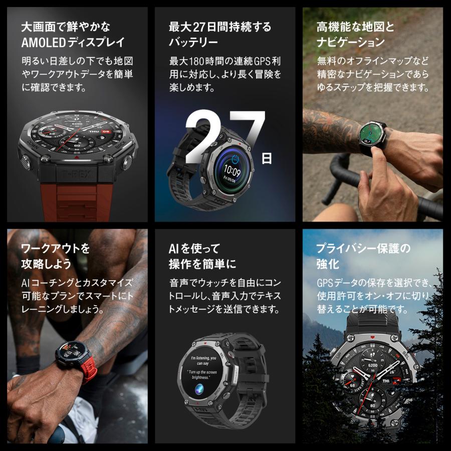 アマズフィット Amazfit T-Rex 3 スマートウォッチ アマズフィット 日本正規品 登山 アウトドア ヤマレコ ヤマップ 防水 アウトドア 水泳 登山 GPSの画像