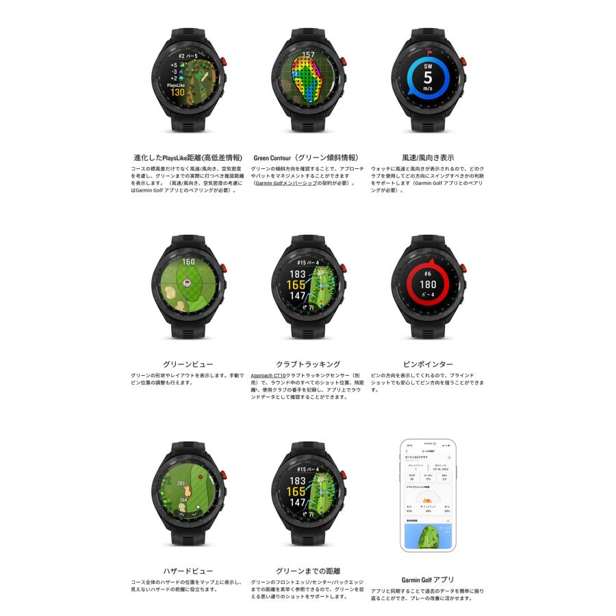 Garmin Approach S70 47mm ➕アプローチCT10 ApproachS70_Black_front_hazard
