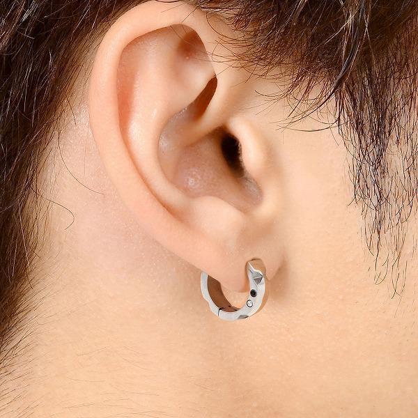 サフィレット ローズカット 無垢ステンレス フープ ピアス しずく ペア