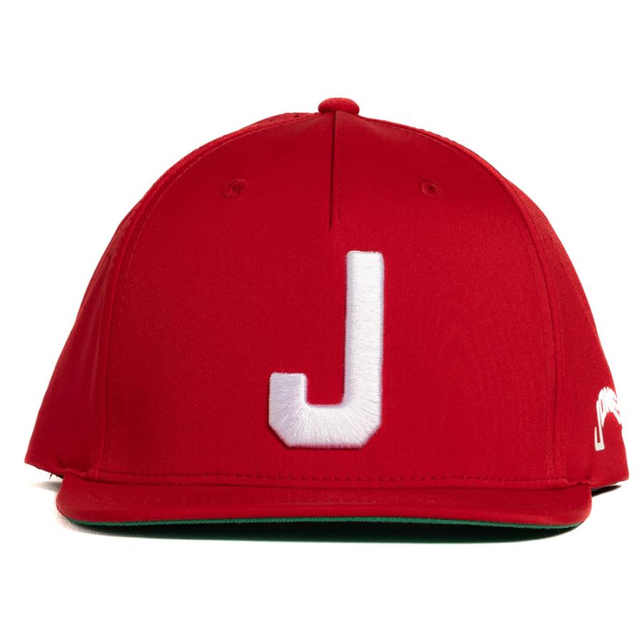 (USモデル)ジョーンズ ブロック J  スナップバックキャップ レッド ゴルフ用帽子 JONES GOLF フリーサイズ｜jwings｜02