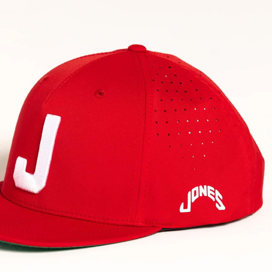 (USモデル)ジョーンズ ブロック J  スナップバックキャップ レッド ゴルフ用帽子 JONES GOLF フリーサイズ｜jwings｜03