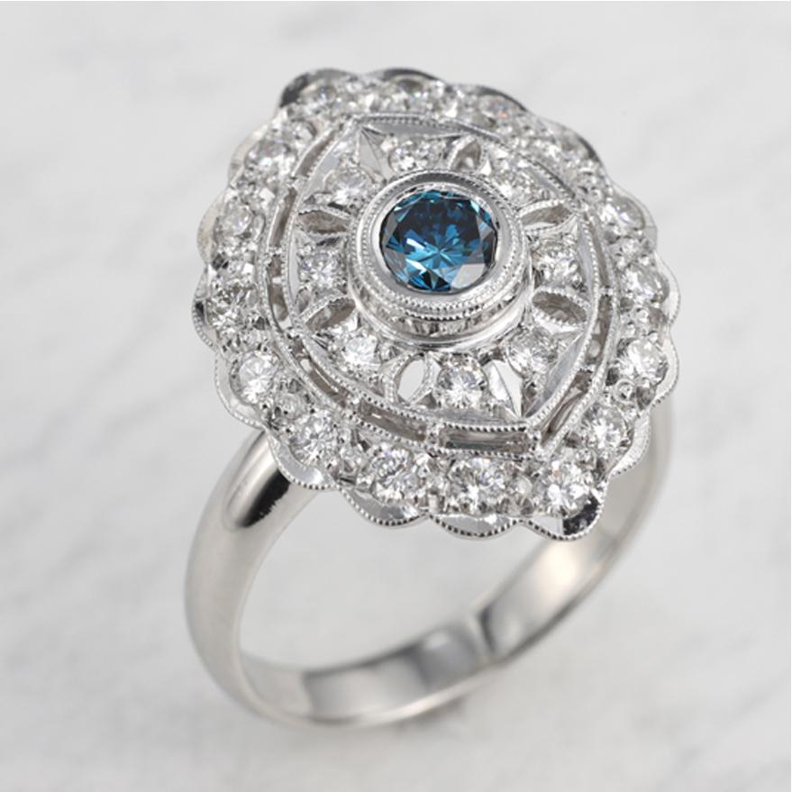 Pt900ブルーダイヤ0.434ct/ダイヤモンド0.63ctリング 鑑別書付 全国 