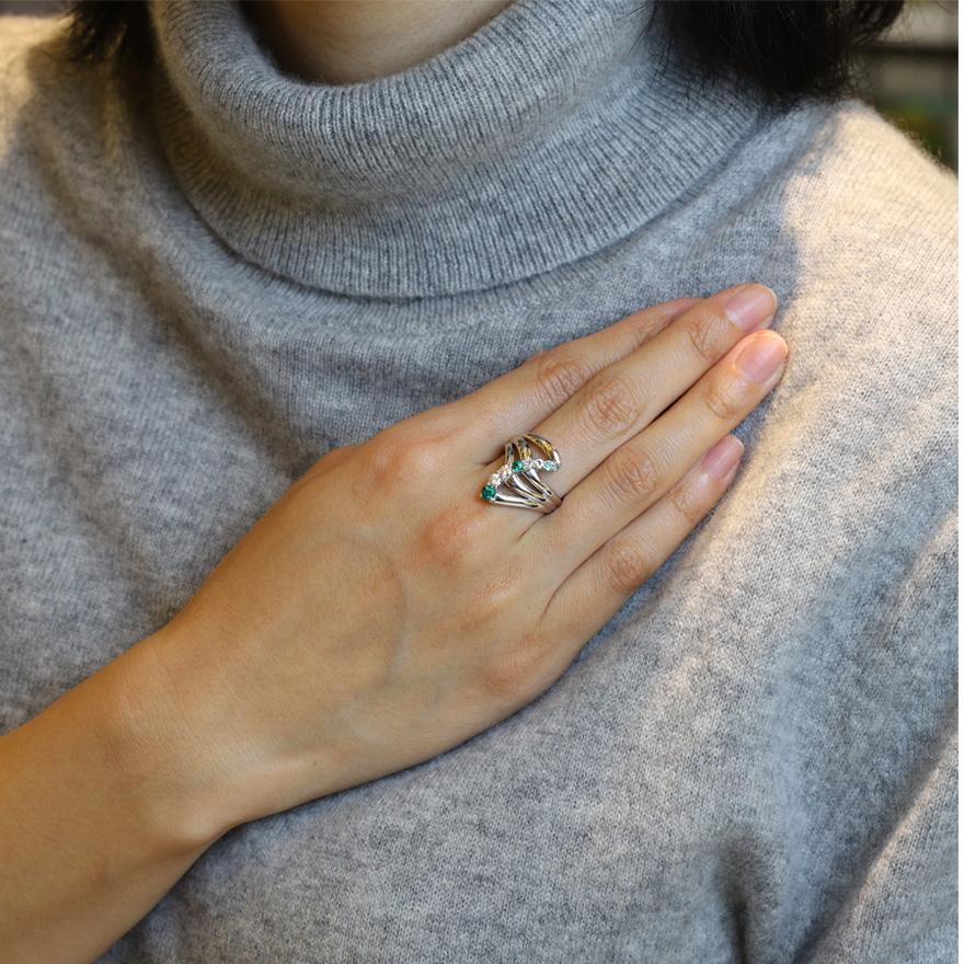 Pt900エメラルド0.26ct/ダイヤ0.31ctリング 全国送料無料　Pt emerald ringの画像