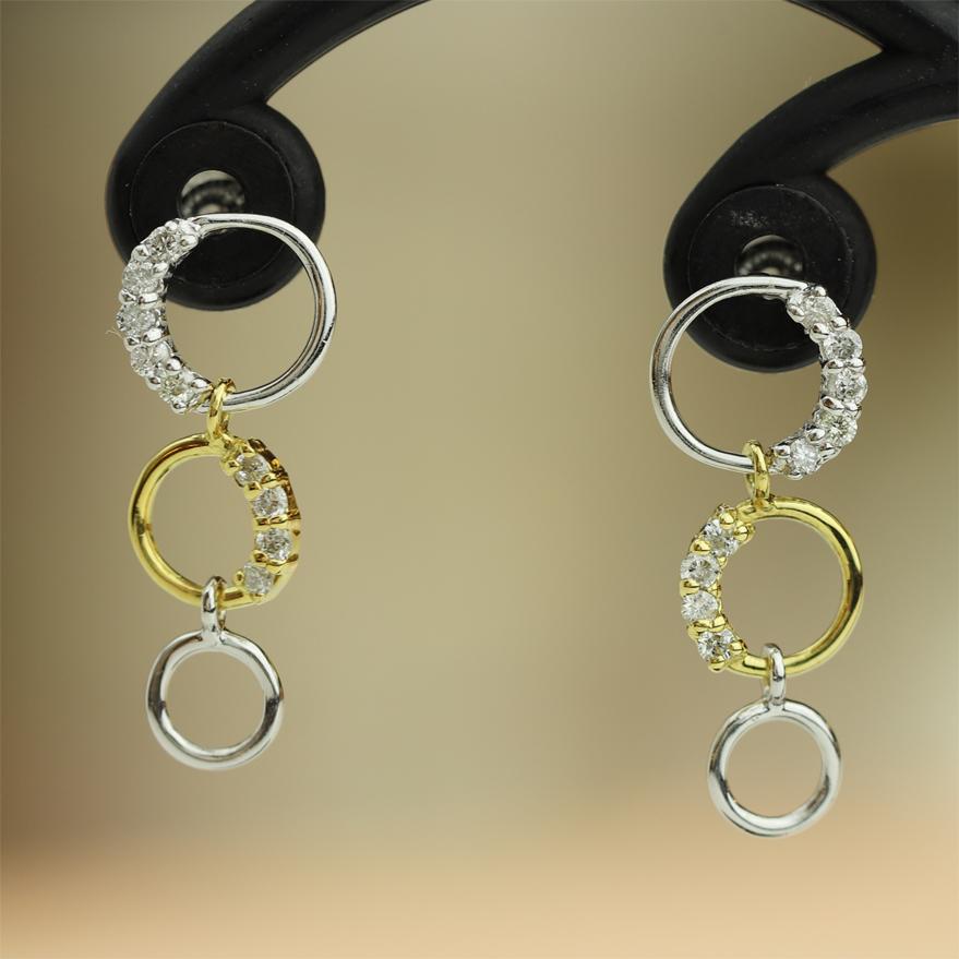 K18WG/K18YG 3連ダイヤモンド ピアス 0.12ct 全国送料無料 diamond  