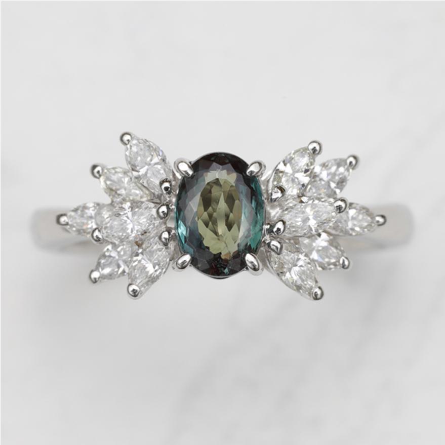 Pt900アレキサンドライト0.72ct/ダイヤモンド0.67ctリング 鑑別書付