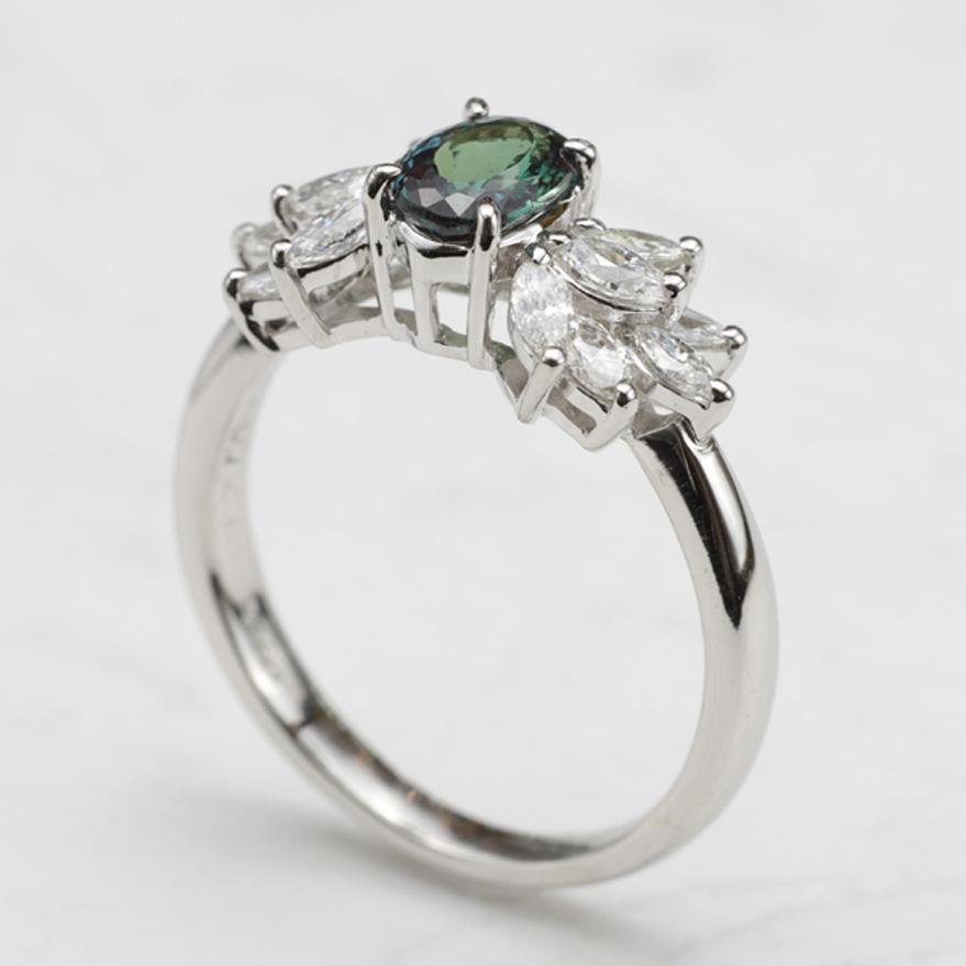 Pt900アレキサンドライト0.72ct/ダイヤモンド0.67ctリング 鑑別