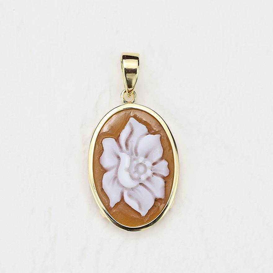 カメオペンダントの ペンダント K18 イタリア製 K18カメオペンダント 花 全国送料無料 : ジュエリー