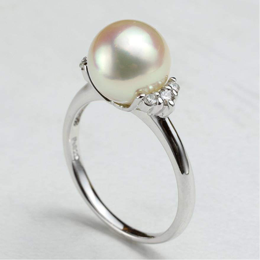 Pt900アコヤ真珠9.0mm/ダイヤモンド0.11ct リング 全国送料無料 AKOYA  