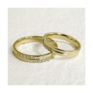 結婚指輪 クロス ダイヤモンド マリッジリング イエローゴールドK10 ペアリング 十字架 10金 受注 爆買の画像