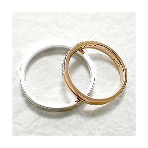 結婚指輪 クロス ダイヤモンド ピンクゴールドK10 ホワイトゴールドK10 ペアリング マリッジリング 10金 受注 爆買の画像