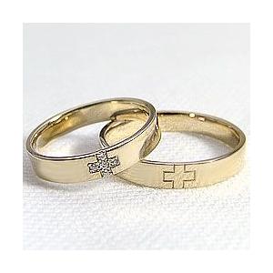 結婚指輪 クロス ダイヤモンド ペアリング イエローゴールドK10 マリッジリング カップル 安い 注文製作 プレゼント ギフト 受注 爆買の画像