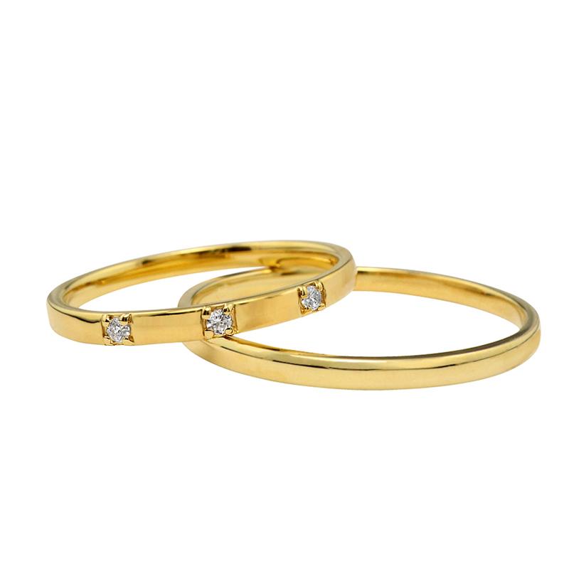 結婚指輪 ペアリング 18金 スリーストーン ダイヤモンド K18 トリロジー マリッジリング  カップル 注文製作 プレゼント ギフト 受注 爆買の画像