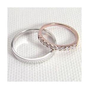 結婚指輪 ダイヤモンド エタニティリング 0.30ct 平打ち マリッジリング ピンクゴールドK10 ホワイトゴールドK10 ペアリング 10金 受注 爆買の画像