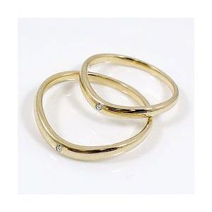 結婚指輪 Vライン 一粒 ダイヤモンド マリッジリング イエローゴールドK10 ペアリング 10金 受注 爆買の画像