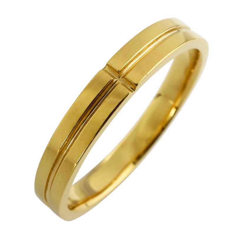メンズ リング クロス メンズリング 3mm幅 K18ゴールド ゴールド 18金 K18 男性用 指輪 クロス 十字架 受注