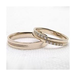 結婚指輪 クロス ダイヤモンド ミル打ち マリッジリング イエローゴールドK10 ペアリング 十字架 2本セット 受注 爆買の画像