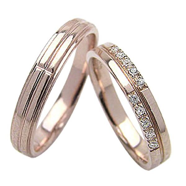 結婚指輪 クロス ダイヤモンド マリッジリング ピンクゴールドK10 ペア
