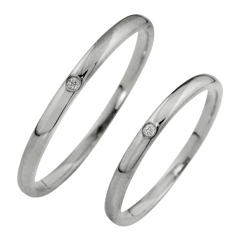結婚指輪 プラチナ 一粒ダイヤモンド シンプル ストレート マリッジリング Pt900 ペアリング 2本セット