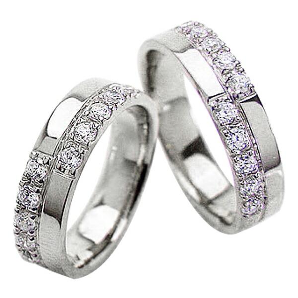 値引 幅広 ダイヤモンド クロス 結婚指輪 5ミリ幅 2本セット ペアリング 十字架 ホワイトゴールドK18 マリッジリング マリッジリング