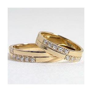 結婚指輪 クロス ダイヤモンド 4ミリ幅 マリッジリング イエローゴールドK10 十字架 ペアリング 2本セット 受注 爆買_1