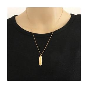 フェザー メンズネックレス 18金 羽 モチーフ K18 フェザー ネックレス ペンダント アズキチェーン 50cm  文字 刻印 可能 受注 爆買の画像