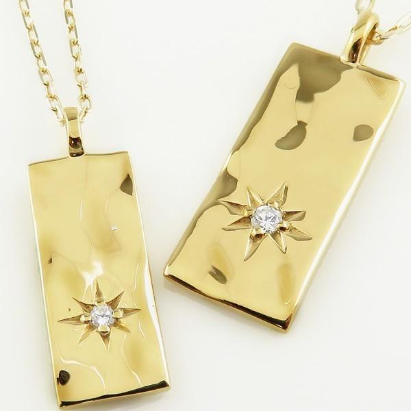 ペアネックレス ゴールド 一粒 ダイヤモンド 長方形 10金 ゴールド K10  