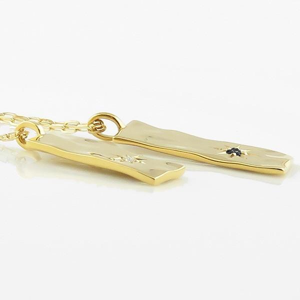 ペアネックレス ゴールド 10金 一粒 ダイヤモンド ブラックダイヤモンド 長方形 K10 ペンダント 2個セット シンプル 大人 カップル 注文製作 受注 爆買の画像
