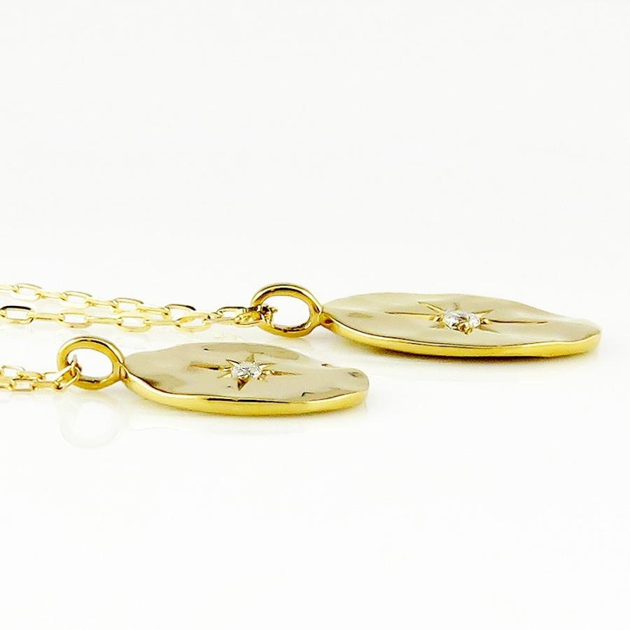 ペアネックレス  一粒 ダイヤモンド オーバル 楕円  10金 ゴールド K10 ダイヤネックレス ペンダント 2個セット シンプル 大人 カップル 注文製作 受注 爆買の画像