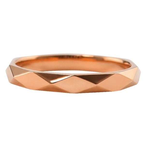 ひし形カット リング 2.5mm幅 18金 指輪 レディース K18 シンプル 単品 ミラーカット 地金 リング 大人 結婚指輪 ペアリング 文字入れ 刻印 可能 受注 爆買の画像