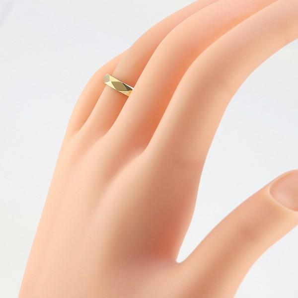 ひし形カット リング 3mm幅 18金 指輪 レディース K18 シンプル 単品 ミラーカット 地金 リング 大人 結婚指輪 ペアリング 文字入れ 刻印 可能 日本製 受注 爆買の画像