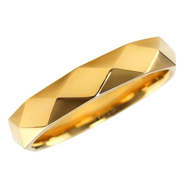 ひし形カット リング 4mm幅 10金 指輪 メンズ K10 シンプル 単品 ミラーカット 地金 リング 大人 結婚指輪 ペアリング 文字入れ 刻印 可能 日本製 受注 爆買の画像