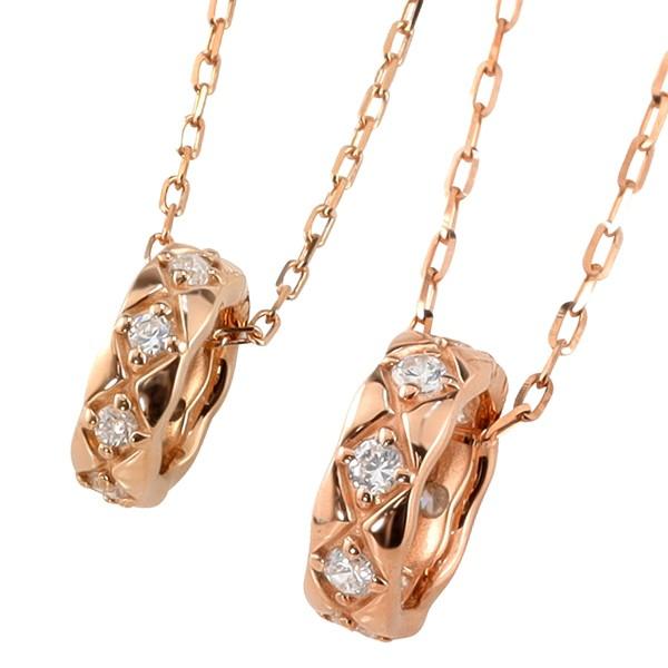 ペアネックレス 10金 キルティング サークル ダイヤモンド ペンダント ゴールド 大人 安い カップル  K10 2個セット シンプル 注文製作 xmas 受注 爆買の画像