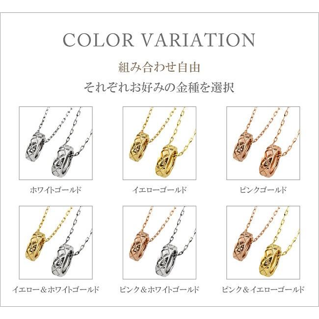 ペアネックレス 10金  K10 キルティング サークル ペンダント 2個セット ゴールド シンプル 大人 安い カップル 注文製作 プレゼント ギフト 受注 爆買の画像