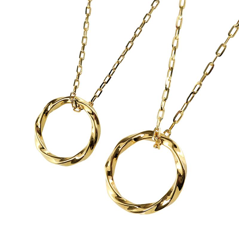 ペアネックレス 10金 サークル ひねり ツイスト K10 ペンダント 2個セット ゴールド シンプル 大人 安い カップル 注文製作 プレゼント ギフト 受注