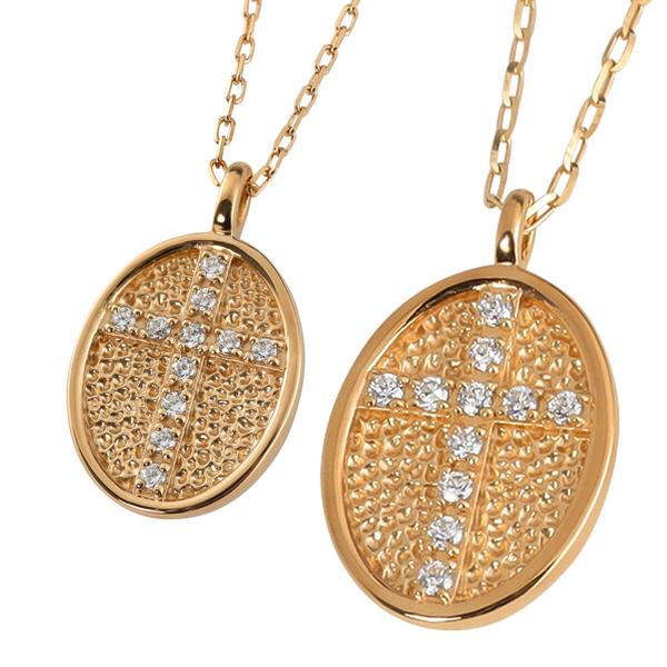 ペアネックレス 10金 クロス 十字架 ダイヤモンド 楕円 ペンダント 大人 安い カップル K10 2個セット ゴールド シンプル 注文製作 プレゼント ギフト 受注 爆買の画像